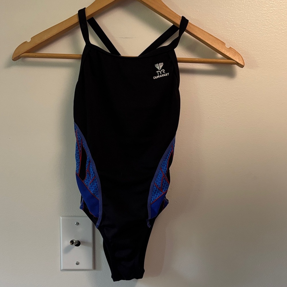 TYR Kids Swim One Piece - Black and Blue size 24
